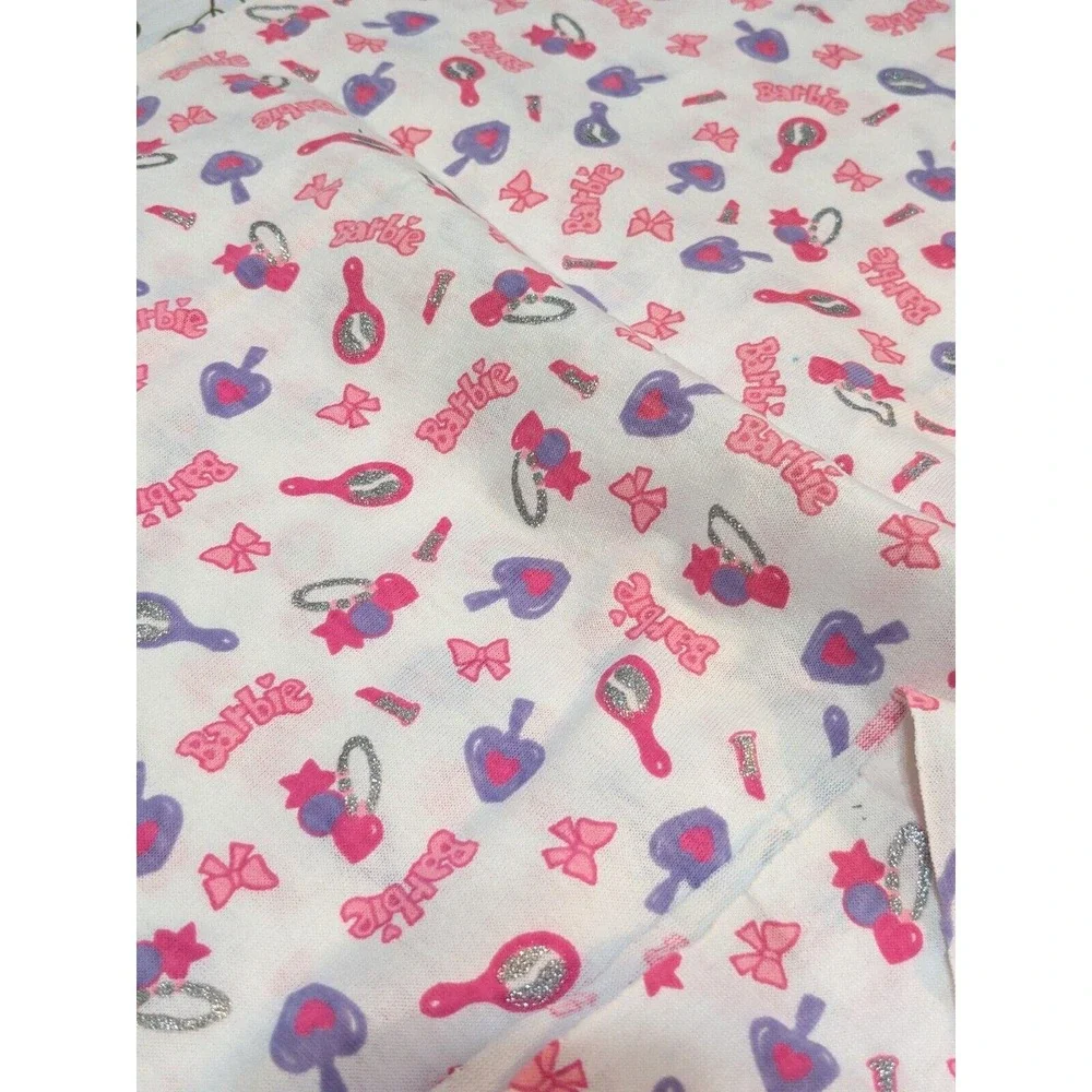 Vintage 90's Barbie Fabric Cotton Jersey Knit Cute Pink Glitter 16x60